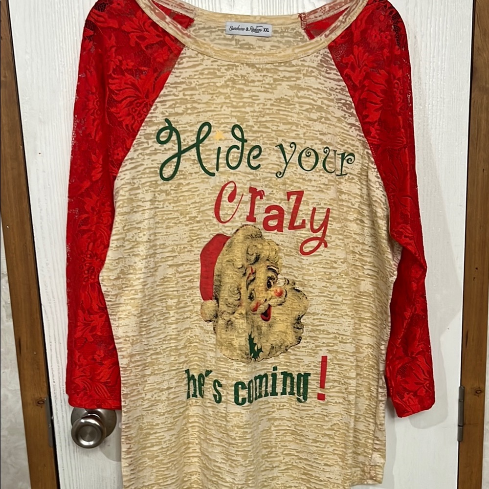 orange and Cream Long Sleeve Christmas Tee with Raglan Sleeves
